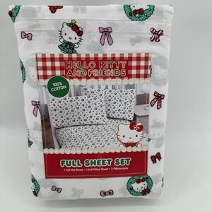 Sanrio Hello‎ Kitty And Friends Full Size Sheet Set Christmas Wreaths NEW